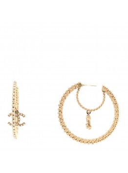 Crystal Pearl CC Drop Hoop Earrings Gold Pearly White