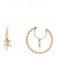 Crystal Pearl CC Drop Hoop Earrings Gold Pearly White