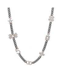Ruthenium Crystal Chain CC Lucky Charms Choker Silver