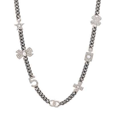 Ruthenium Crystal Chain CC Lucky Charms Choker Silver