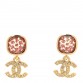 Crystal Printed CC Drop Earrings Gold Pink