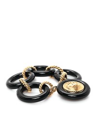 Enamel Medallion CC Link Bracelet Gold Black