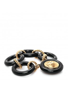 Enamel Medallion CC Link Bracelet Gold Black