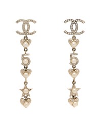 Crystal Pearl Charming Winter CC Star Heart Drop Earrings Gold