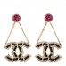 Metal Lambskin Crystal CC Chain Drop Earrings Black Gold Pink Multicolor