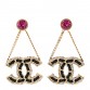 Metal Lambskin Crystal CC Chain Drop Earrings Black Gold Pink Multicolor