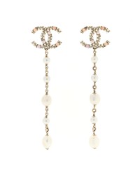 Pearl Crystal CC Charm Drop Earrings Gold Pink Pearly White