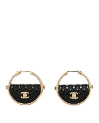 Metal Resin Quilted CC Bag Bag Hoop Earrings Black Gold