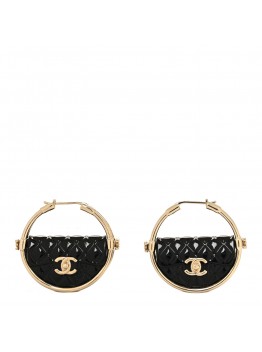 Metal Resin Quilted CC Bag Bag Hoop Earrings Black Gold