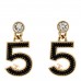 Metal CC No 5 Crystal Drop Earrings Gold Black
