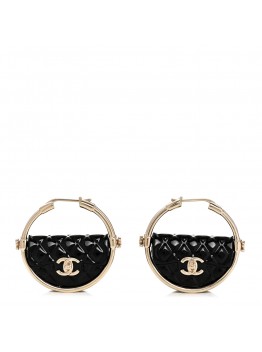 Metal Resin Quilted Flap Bag Hoop Earrings Black Gold