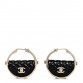 Metal Resin Quilted Flap Bag Hoop Earrings Black Gold