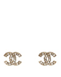 Metal Graduated Pearl Crystal CC Earrings Light Gold