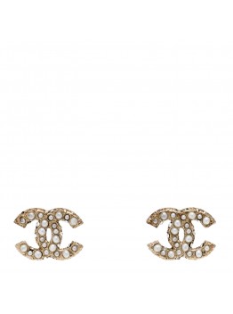 Metal Graduated Pearl Crystal CC Earrings Light Gold