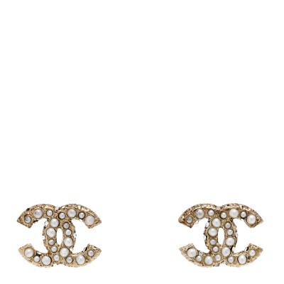 Metal Graduated Pearl Crystal CC Earrings Light Gold