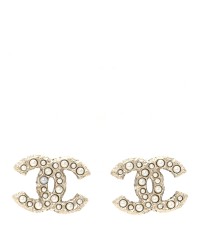 Metal Graduated Pearl Crystal CC Earrings Gold