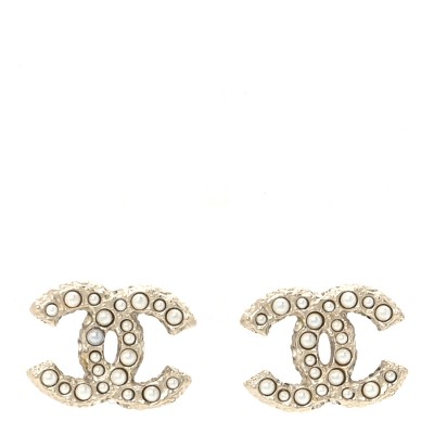 Metal Graduated Pearl Crystal CC Earrings Gold