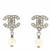 Crystal Pearl CC Drop Earrings Silver