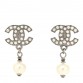 Crystal Pearl CC Drop Earrings Silver