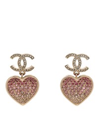 Crystal CC Resin Heart Drop Earrings Pink Gold