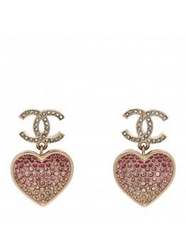 Crystal CC Resin Heart Drop Earrings Pink Gold