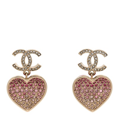 Crystal CC Resin Heart Drop Earrings Pink Gold