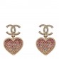 Crystal CC Resin Heart Drop Earrings Pink Gold