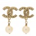 Crystal Pearl CC Drop Earrings Light Gold