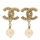 Crystal Pearl CC Drop Earrings Light Gold