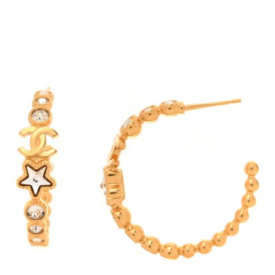 Metal Strass Crystal Star CC Hoop Earrings Gold