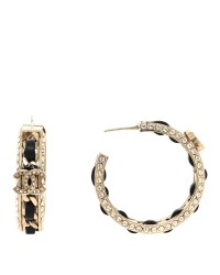 Crystal Lambskin CC Chain Hoop Earrings Gold Black