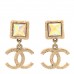 Iridescent Baguette Crystal CC Drop Earrings Gold