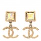 Iridescent Baguette Crystal CC Drop Earrings Gold