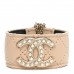 Lambskin Quilted Pearl CC Cuff Bracelet Beige