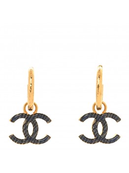 Metal Enamel CC Denim Drop Earrings Gold Blue