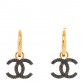 Metal Enamel CC Denim Drop Earrings Gold Blue