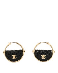Metal Resin Quilted Flap Bag Hoop Earrings Black Gold