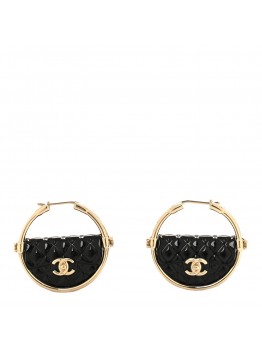 Metal Resin Quilted Flap Bag Hoop Earrings Black Gold