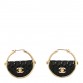 Metal Resin Quilted Flap Bag Hoop Earrings Black Gold