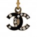 Glitter Enamel Pearl Crystal CC Drop Earrings  Black