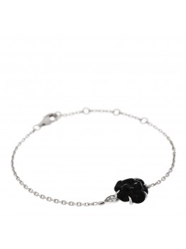 18K White Gold Diamond Black Onyx Camelia Sculpte Bracelet