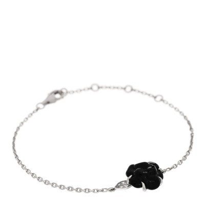 18K White Gold Diamond Black Onyx Camelia Sculpte Bracelet