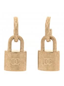 Metal Lock Drop Earrings Light Gold