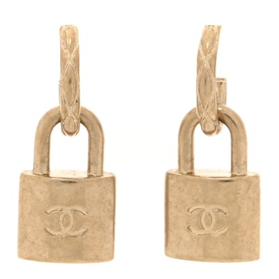 Metal Lock Drop Earrings Light Gold