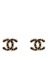 Lambskin CC Chain Earrings Black Gold Pink