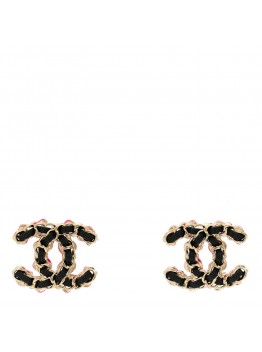 Lambskin CC Chain Earrings Black Gold Pink