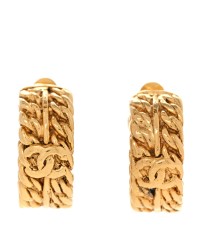 Metal CC Hoop Clip On Earrings Gold