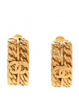 Metal CC Hoop Clip On Earrings Gold