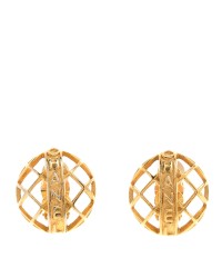 Metal Logo Open Work Round Clip On Earrings Gold