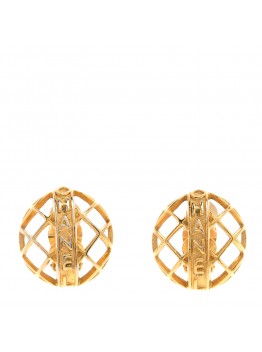 Metal Logo Open Work Round Clip On Earrings Gold